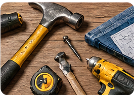 Handyman tools arranged to represent quote-ready project planning